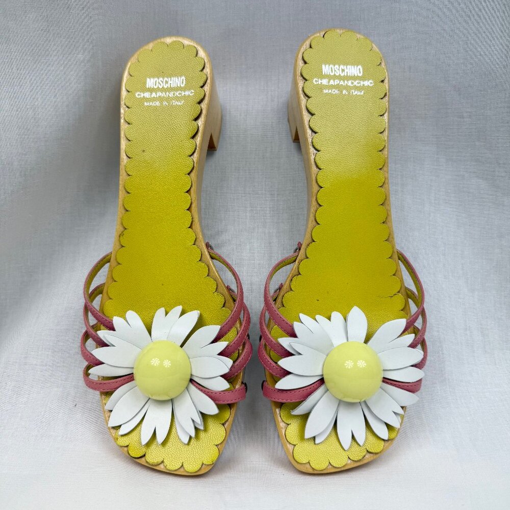 Moschino Cheap & Chic Vintage Platform Daisy Sandals with Wooden Heel, Size US 7